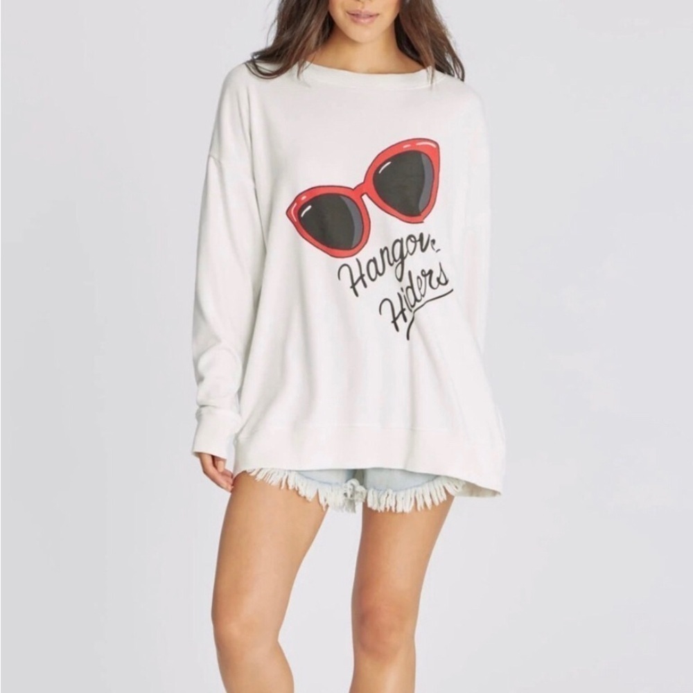 Wildfox “Hangover Hiders” Sunglasses Sweatshirt, Vanilla, Black, Red, Size XS - Picture 1 of 17